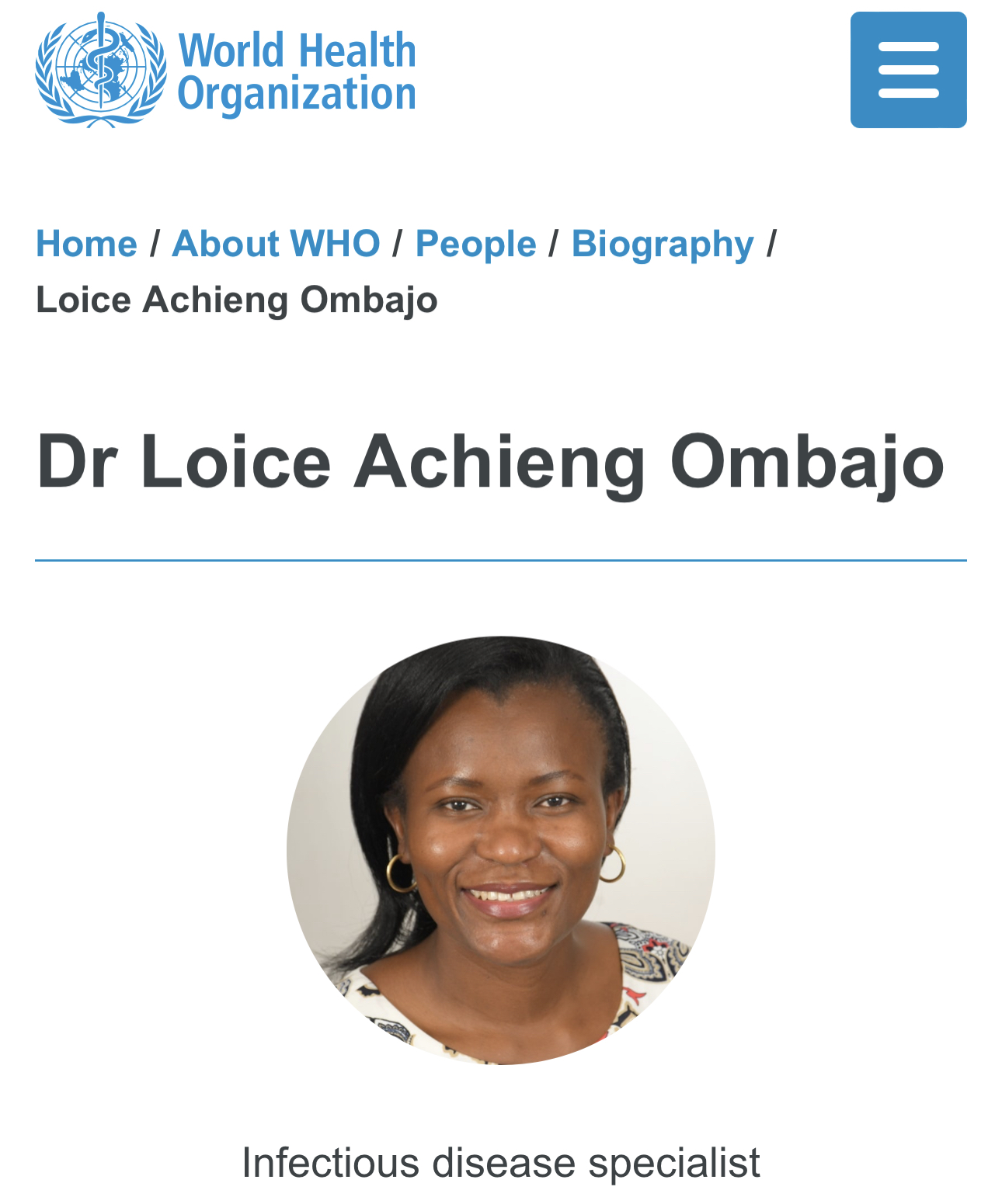 Dr Loice Ombajo - Appointed WHO EXPERT 